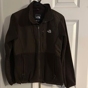 The North Face Dark Brown Fleece Jacket with Full Zip and Stand Up Collar